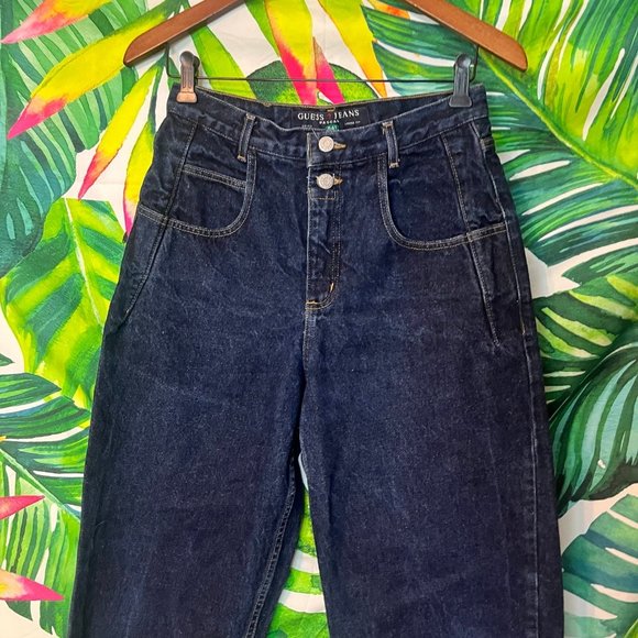 Vintage 90s Guess Pascal 27 x 30 Dark Blue Distressed School Vtg Casual Jeans - Picture 2 of 11